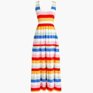 J Crew Tiered Knit Maxi Dress Rainbow Stripe Medium Petite